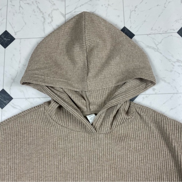 ALO Yoga Muse Hoodie Ribbed Gravel Heather Tan Cream Women Size Small Pullover - Picture 4 of 11